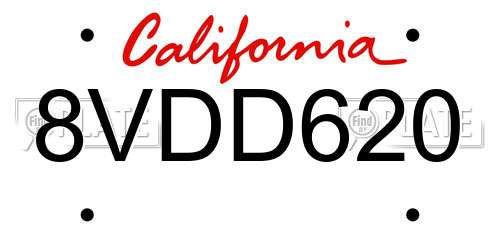 8VDD620 California License Plate