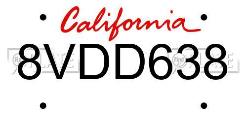8VDD638 California License Plate