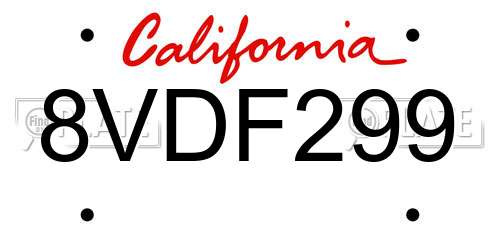 8VDF299 California License Plate
