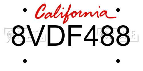 8VDF488 California License Plate