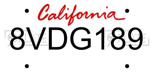 8VDG189 California License Plate