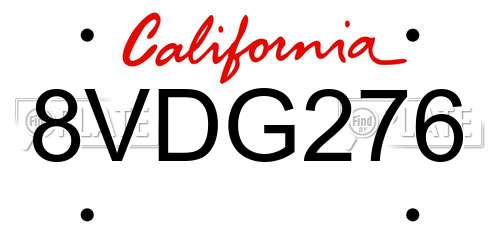 8VDG276 California License Plate
