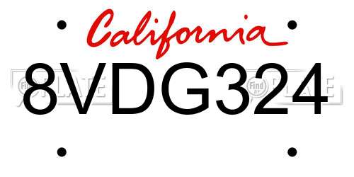8VDG324 California License Plate