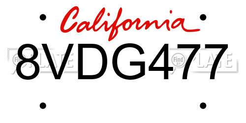 8VDG477 California License Plate