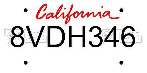 8VDH346 California License Plate