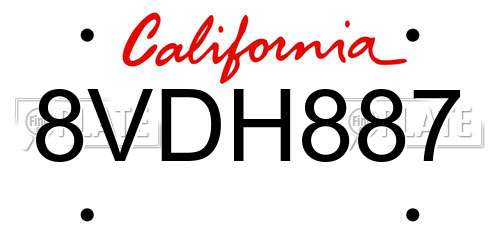 8VDH887 California License Plate