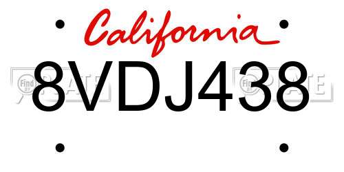8VDJ438 California License Plate