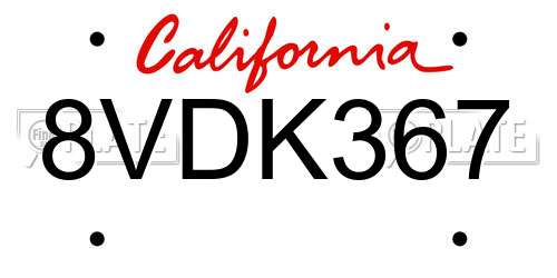 8VDK367 California License Plate