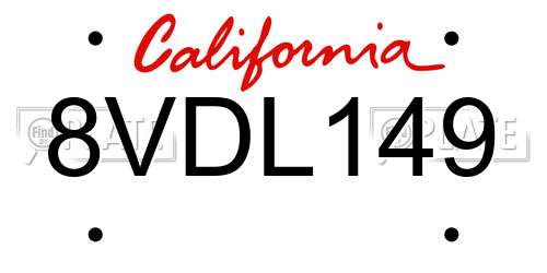 8VDL149 California License Plate