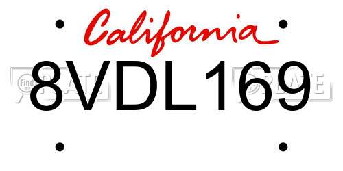 8VDL169 California License Plate