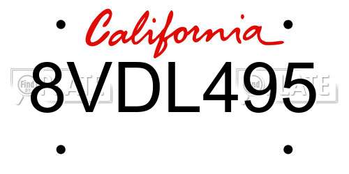 8VDL495 California License Plate