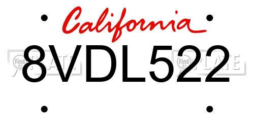 8VDL522 California License Plate