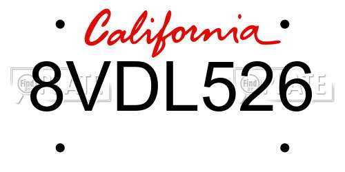 8VDL526 California License Plate