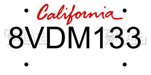 8VDM133 California License Plate