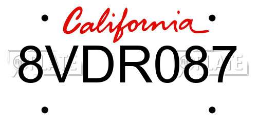 8VDR087 California License Plate