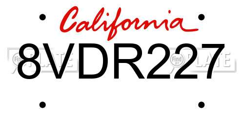 8VDR227 California License Plate