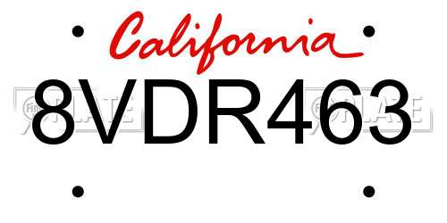 8VDR463 California License Plate
