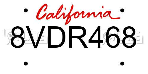8VDR468 California License Plate