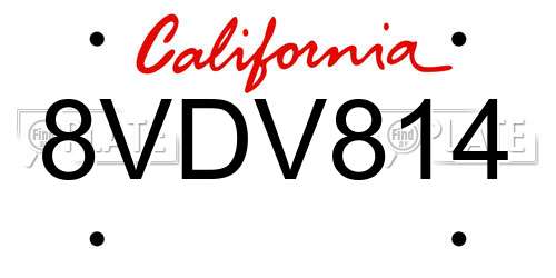 8VDV814 California License Plate