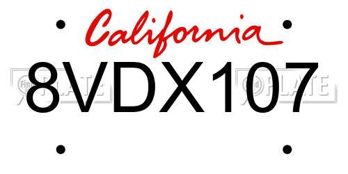 8VDX107 California License Plate