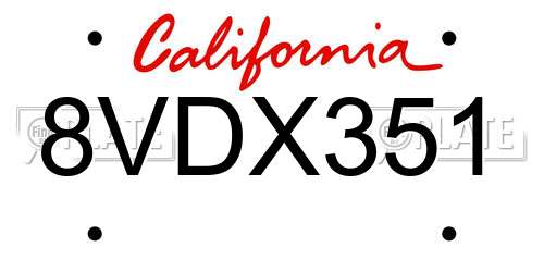 8VDX351 California License Plate