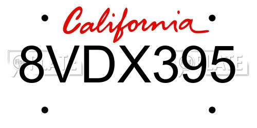 8VDX395 California License Plate