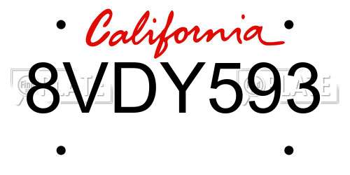 8VDY593 California License Plate