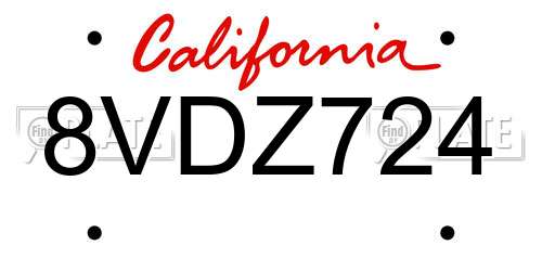 8VDZ724 California License Plate