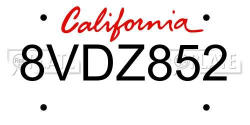 8VDZ852 California License Plate