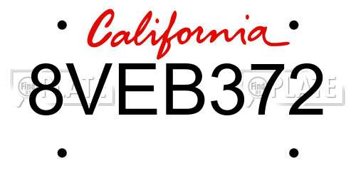 8VEB372 California License Plate