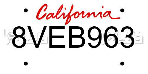 8VEB963 California License Plate