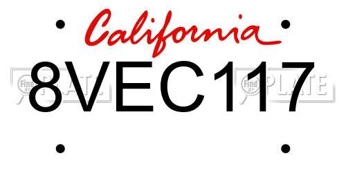 8VEC117 California License Plate