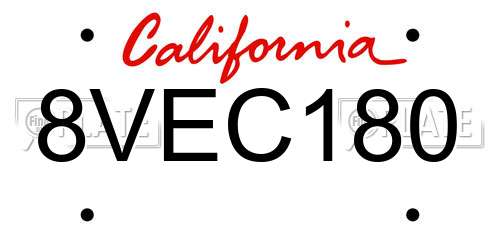 8VEC180 California License Plate