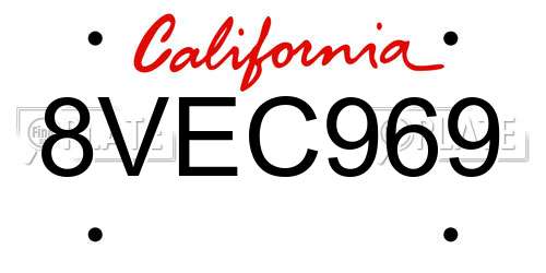 8VEC969 California License Plate