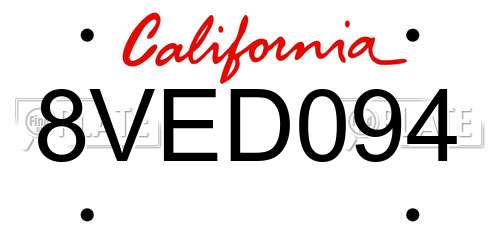 8VED094 California License Plate