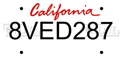 8VED287 California License Plate