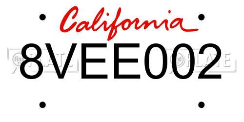 8VEE002 California License Plate
