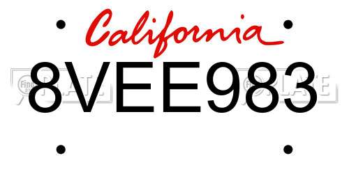 8VEE983 California License Plate