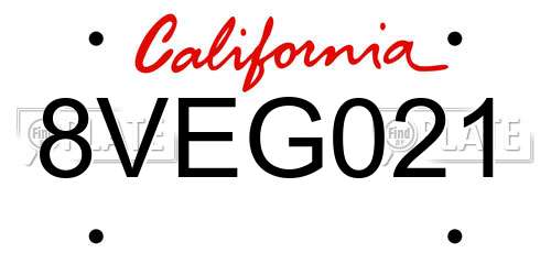 8VEG021 California License Plate