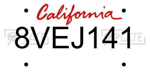 8VEJ141 California License Plate