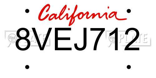 8VEJ712 California License Plate