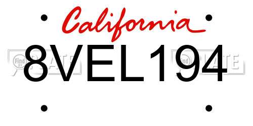 8VEL194 California License Plate