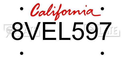 8VEL597 California License Plate