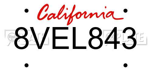 8VEL843 California License Plate