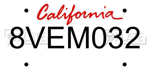8VEM032 California License Plate