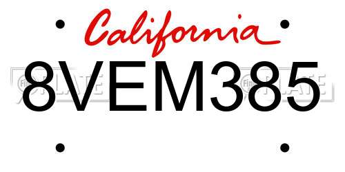 8VEM385 California License Plate