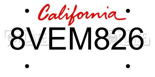 8VEM826 California License Plate