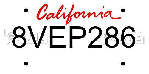 8VEP286 California License Plate