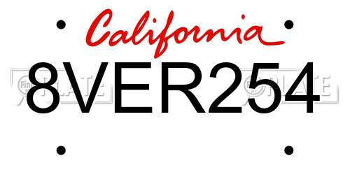 8VER254 California License Plate