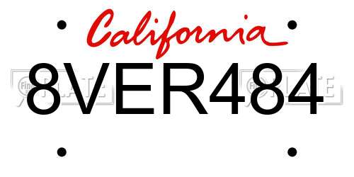8VER484 California License Plate